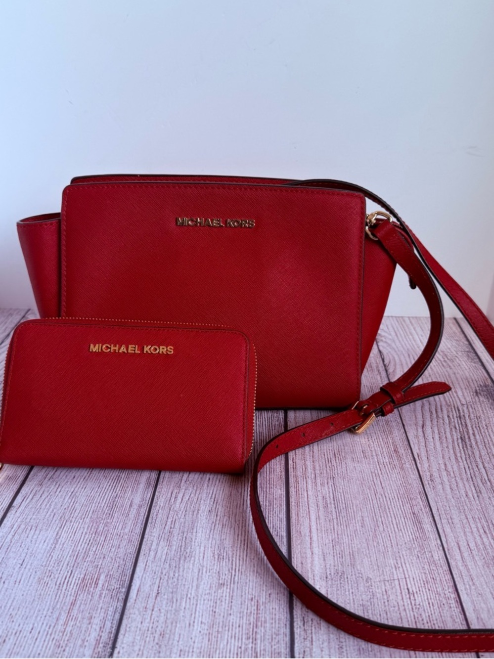 MICHAEL KORS Red Selma Crossbody & Wallet Purse
